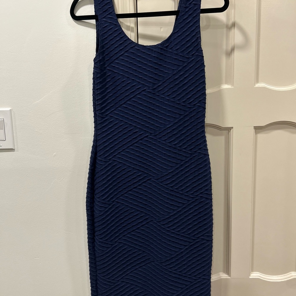 Brat Star Blue Midi Sheath Dress Scoop Neck